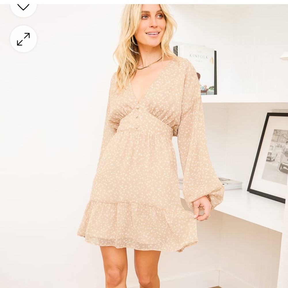 Lulus Beige Polka Dot Long Sleeve Dress! Brand new!